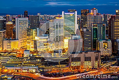 Osaka skyline in Umeda area, one of the biggest city in Japan. Editorial Stock Photo