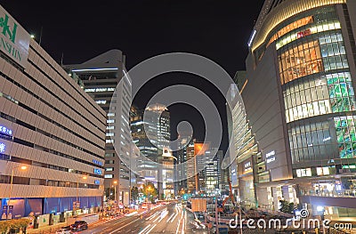 Osaka downtown skyscrapers night cityscape Japan Editorial Stock Photo