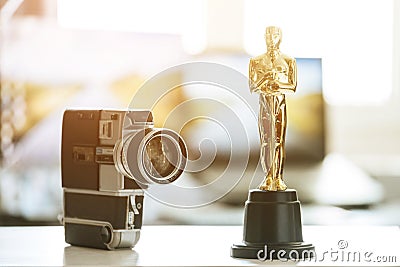 Oscar and film concept: Close up of Oscar trophy Editorial Stock Photo