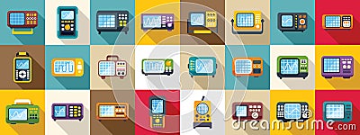 Oscillograph icons set. Electronic test equipment collection featuring oscilloscopes showing signal waveforms Vector Illustration