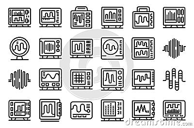 Oscillograph icons set outline vector. Spectrum circuit Stock Photo