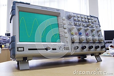 Oscilloscope with sine wave illustration Stock Photo