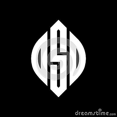 OSD circle letter logo design with circle and ellipse shape. OSD ellipse letters with typographic style. The three initials form a Vector Illustration