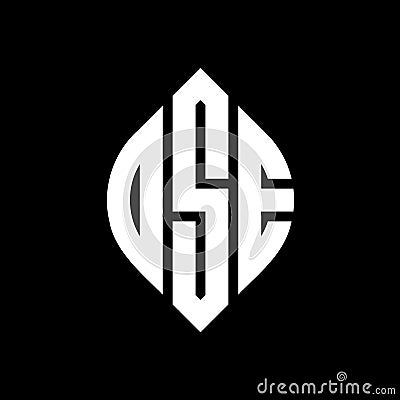 OSE circle letter logo design with circle and ellipse shape. OSE ellipse letters with typographic style. The three initials form a Vector Illustration