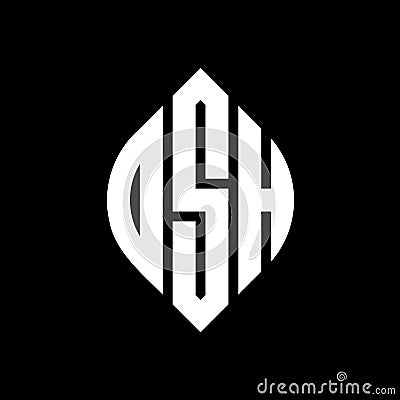 OSH circle letter logo design with circle and ellipse shape. OSH ellipse letters with typographic style. The three initials form a Vector Illustration