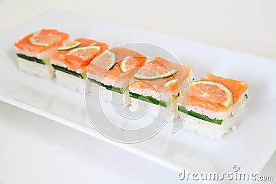 Oshi salmon. Traditional japanese food, sushi Stock Photo