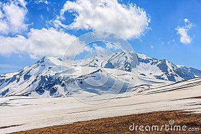 Oshten mountain peak at Lagonaki Highlands in West Caucasus. Scenic spring sunny day bluesky landscape Stock Photo