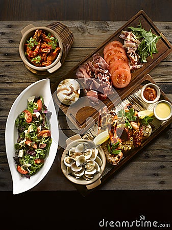 Osia Steak Seafood Grill with clams, shrimp, octopus, squid, mus Stock Photo