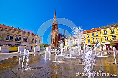 Osijek main square fountain and cathedral view Stock Photo