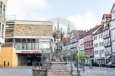 Oskar-Winter-Brunnen brass ring embedded in the ironwork of this ornate 1896 fountain, Hanover, Germany Editorial Stock Photo