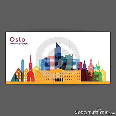 Oslo colorful architecture illustration. Vector Illustration