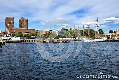 Oslo harbor with Akershus fortress in Norway Editorial Stock Photo