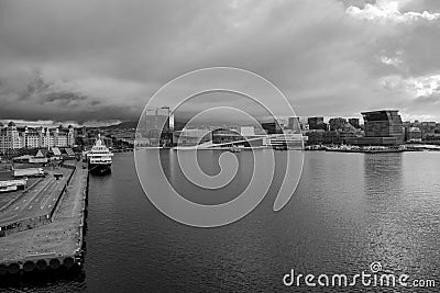 Oslo harbor seen from the Oslo ferry Editorial Stock Photo