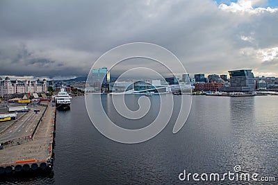 Oslo harbor seen from the Oslo ferry Editorial Stock Photo