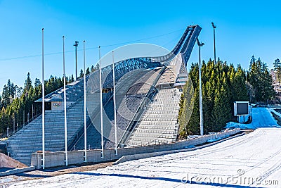 OSLO, NORWAY, APRIL 15, 2019: Holmenkollen ski jumping stadium and norwegian ski museum in Oslo Editorial Stock Photo