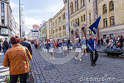 Musical bands parade through the streets of Oslo, Norway Editorial Stock Photo