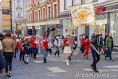 Musical bands parade through the streets of Oslo, Norway Editorial Stock Photo