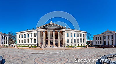 OSLO, NORWAY, APRIL 15, 2019: Students are sitting in front of the university in Oslo, Norway Editorial Stock Photo