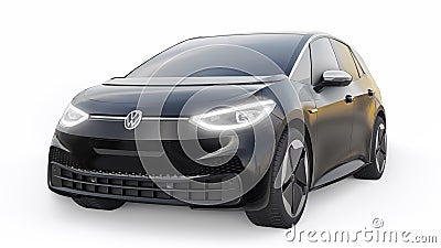 Oslo, Norway. April 17, 2022: Volkswagen ID.3 2020. New generation black electric city hatchback car with extended range Cartoon Illustration
