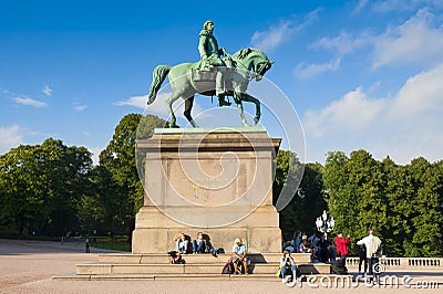 Equestrian Statue of Swedish Norwegian King Karl Johan (Charles XIV John of Sweden) Editorial Stock Photo