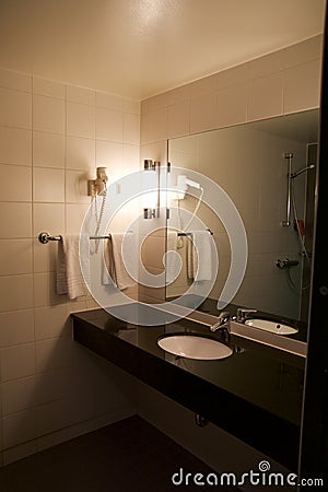 OSLO, NORWAY- JAN 20th, 2017: Modern and spacious bathroom suite designed with luxury and functional in an airport Park Editorial Stock Photo