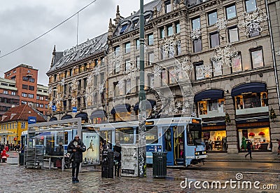 Oslo street view before the Christmas Editorial Stock Photo