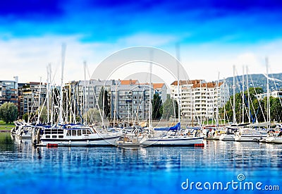 Oslo yacht club near coast background Stock Photo