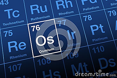 Osmium on periodic table of elements, transition metal with symbol Os Vector Illustration