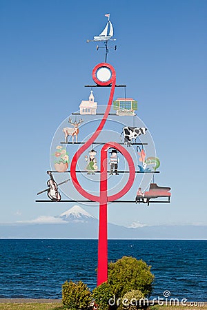 Osorno Volcano and Treble Clef in Chile Stock Photo