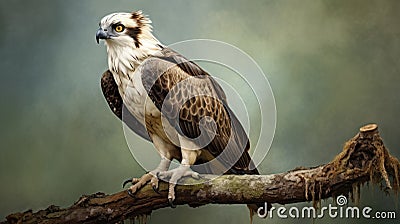 Eerily Realistic Osprey Portrait In Dark Emerald And Beige Stock Photo