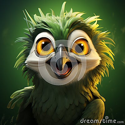 Playful Green Parrot: Animated Smile In Zbrush Style Stock Photo