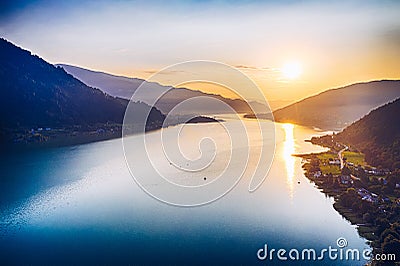 Ossiacher See in KÃ¤rnten. Scenic summertime panorama of Lake Ossiach Stock Photo