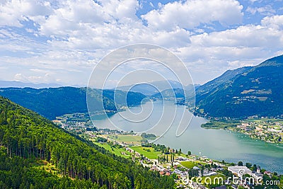 Ossiacher See in KÃ¤rnten. Scenic summertime panorama of Lake Ossiach Stock Photo