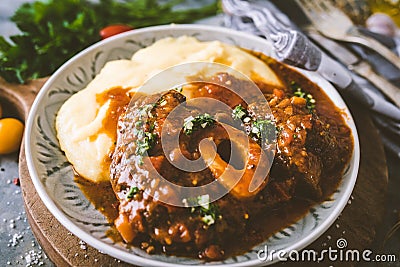 Osso bucco Beef Stew with Polenta Stock Photo