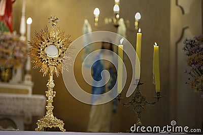 Ostensorial adoration in the catholic church Stock Photo