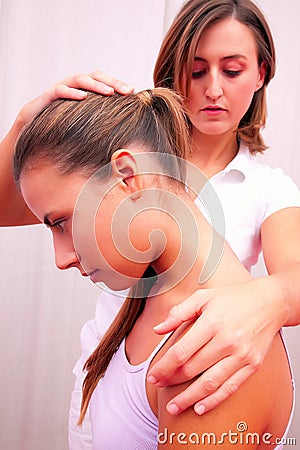 Osteopathic technical evaluation for cervical spine Stock Photo