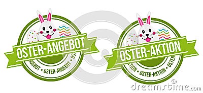 Osterangebot und Osteraktion - Siegel mit Ostereier und Osterhase. Vector Illustration