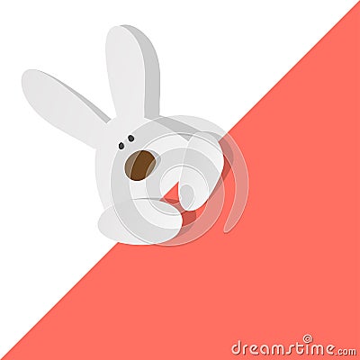 Easter Bunny in the right bottom on a Coral color background Vector Illustration