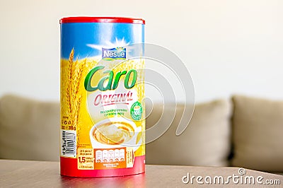 Container of Caro Original powder for popular coffee-like chicory beverage Editorial Stock Photo