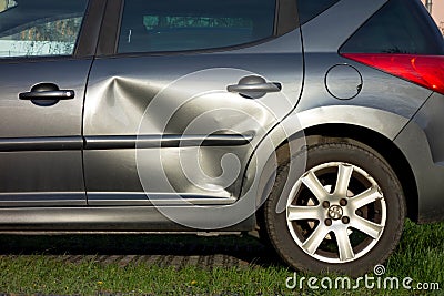 The side door of Peugeot 208 SW vehicle which was damaged in a traffic accident Editorial Stock Photo