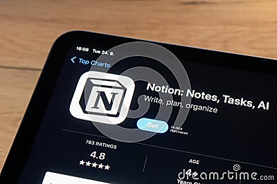 App store with popular Notion note-taking app to be installed Editorial Stock Photo