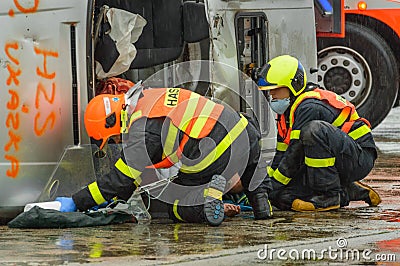 Ostrava Exercises of rescue operation in a car accident Editorial Stock Photo