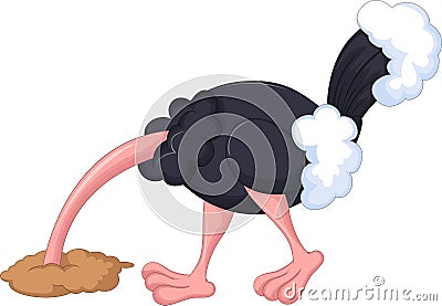 Ostrich cartoon has buried a head in sand Stock Photo