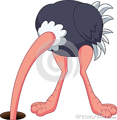 Ostrich cartoon hiding its head in the hole Vector Illustration