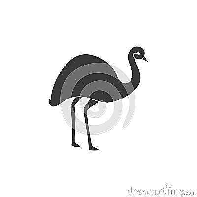 Ostrich emu silhouette on white background Vector Illustration