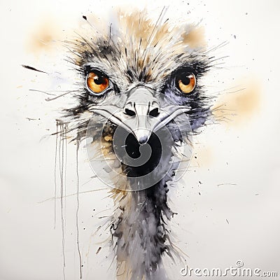 Expressive Ostrich Head Painting By Alexander Goote Stock Photo