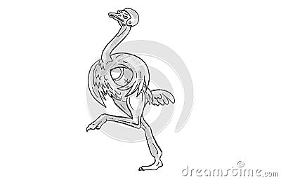 Ostrich Running with American Football Cartoon Cartoon Illustration