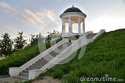 Ostrovsky`s pavilion is one of symbols of Kostroma, on high embankment of Volga river, Kostroma, Russia Stock Photo