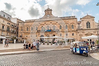 The central square with the Town Hall palace in the historic center of Ostuni. Editorial Stock Photo