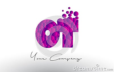 OT O T Dots Letter Logo with Purple Bubbles Texture. Vector Illustration